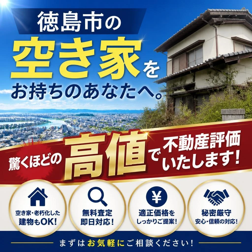 徳島市の空き家をお持ちのあなたへ。驚くほどの高値で不動産評価いたします！
