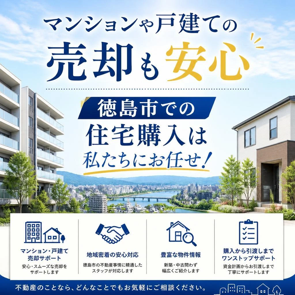 マンションや戸建ての売却も安心、徳島市での住宅購入は私たちにお任せ！