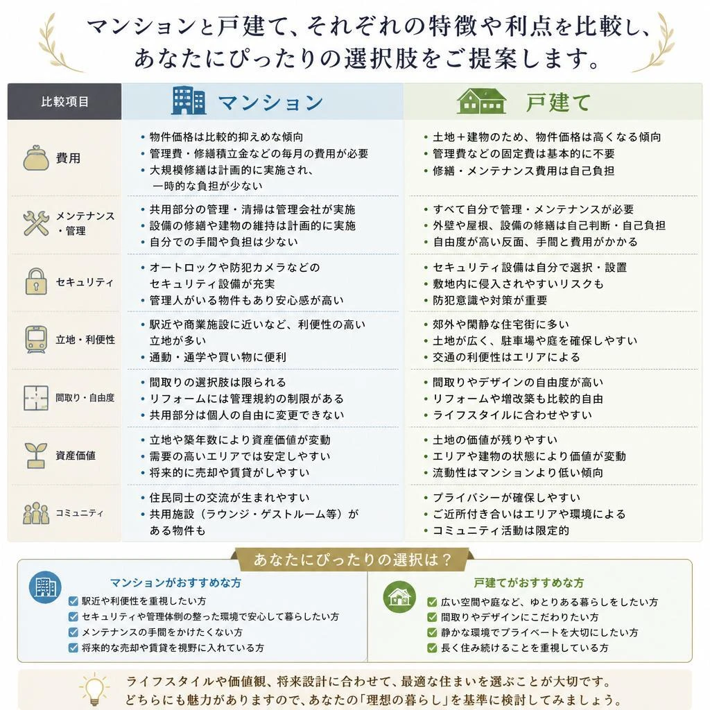 マンション vs 戸建て：どちらがあなたに最適か？