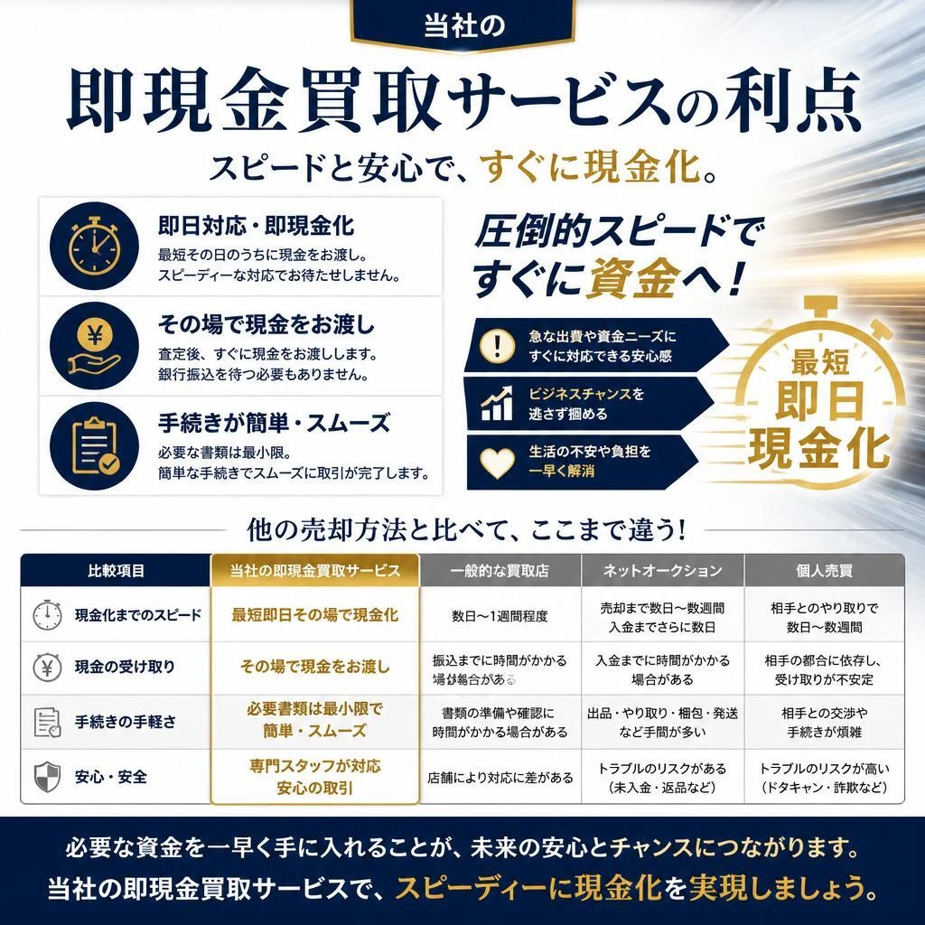 迅速な現金買取のメリット