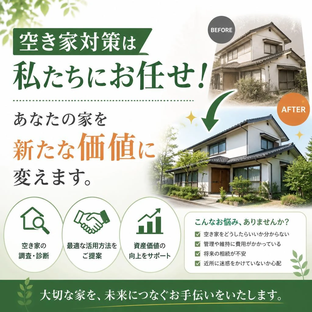 空き家対策は私たちにお任せ！あなたの家を新たな価値に変えます。